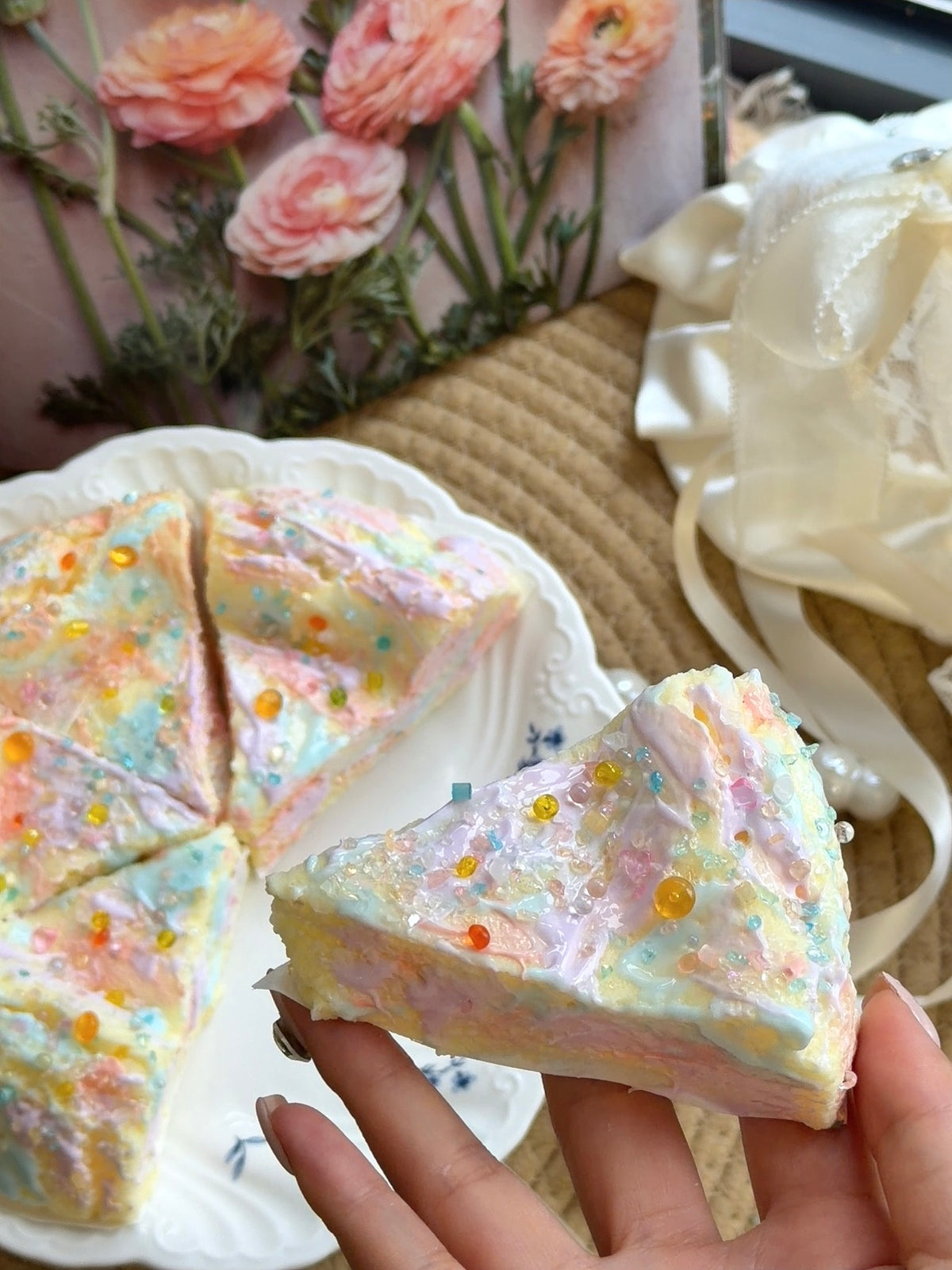 Orange Little Candy Cake Slice Squishy – Pastel Rainbow Cream Dessert Slow Rising Squishy
